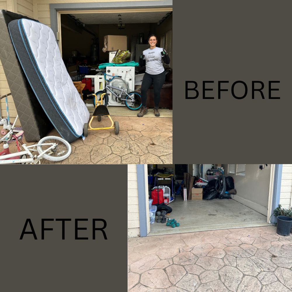 Before and after garage cleanout in Gilroy